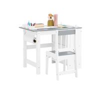 SoBuy Juego de Mesa y Silla Infantil de Madera con 2 Estantes Escritorio Infantil con 3 Portalápices Blanco y Gris KMB60-HG ES