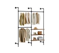 SoBuy KLS18-SCH soporte para vestidos montado en la pared con 3 varillas para vestidos y 3 gabinetes abiertos para guardar espacio en MDF Negro