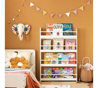 SoBuy KMB08-W Estantería para niños Estantería para niños Colgador de pared Sin estante de almacenamiento con 4 estantes para libros y decoración Marfil