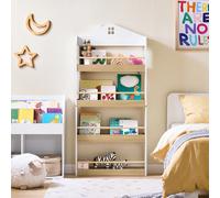 SoBuy KMB121-WN Librería estante de almacenamiento para niños con 4 estantes para libros y decoración Muebles de habitación para niños Blanco natural 60x130x15 Marfil