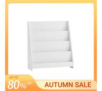 SoBuy KMB32 Estantería infantil Estantería infantil Soporte para periódicos con 4 estantes Estante de almacenamiento para niños Blanco Marfil