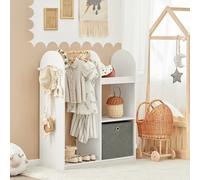 SoBuy Armario Infantil con Almacenaje Juguetes, Armario Infantil Ropa con 3 Ganchos, 1 Cesta y 1 Percha, Mueble Organizador Juguetes y Ropa Blanco 97x35x108cm KMB40-W