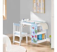 SoBuy KMB60 Juego de mesa y silla para niños de 2 piezas con pegatinas Escritorio para niños DIY con 3 portalápices NATURE