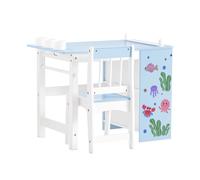SoBuy KMB60 Juego de mesa y silla para niños de 2 piezas con pegatinas Escritorio para niños DIY con 3 portalápices Azul