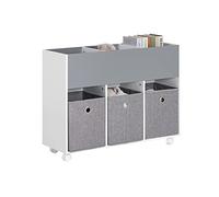 SoBuy KMB61-HG Librería Infantil con 3 Compartimientos Abiertos Organizador de Juguetes Multifuncional con 3 Cestas 80 x 30 x 63 cm Gris ES