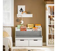 Sobuy Kmb66-W Banco Infantil con Estantería, Caja de Juguetes con Ruedas, Banco para Zapatos con Cojín White