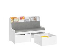 SoBuy KMB66-W Estantería con cojín de Asiento, Banco de Almacenamiento Infantil con 2 cajones con Ruedas, 100 x 45 x 70 cm, Blanco ES