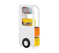 SoBuy KMB67-W Librería para Niños Organizador de Juguetes Multifuncional con 2 Cestas y 2 Estantes 50 x 26 x 110 cm Blanco ES