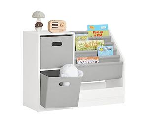 SoBuy KMB76-W Librería Infantil para niños de Altura de 5 Niveles Estantería Infantil Organizador de Juguetes Multifuncional con 2 Cestas y 1 Compartimiento 80 x 30 x 61 cm Blanco ES