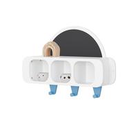 SoBuy KMB86-W Estantería de Pared para Niños Organizador de Juguetes Infantil Multifuncional con 1 Pizarra 3 Compartimentos y 3 Ganchos Blanco y Azul 70 x 20 x 53 cm ES