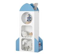 SoBuy KMB87-W Librería Estantería para Niños con Forma de Cohete Organizador de Juguetes Infantil Multifuncional con 4 Compartimentos y 2 Estantes Laterales Blanco y Azul 61 x 32 x 120 cm ES