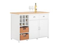 SoBuy KNL05-W Isla de Cocina con 2 Cestas de Ratán Aparador de Almacenamiento con Encimera Armario de Cocina Mltifuncional con 2 Puertas y 2 Cajones 120 x 56 x 90 cm Blanco ES