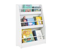 SoBuy Librería Infantil 3 Estantes Soporta hasta 45kg 58x18x81cm | estantería Montessori con barras de retención, MDF y pino, fijación mural KMB45-W