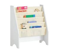 SoBuy FRG225-W estantería infantil, estantería colgante para ventilador de mano, soporte para periódicos con 4 compartimentos de almacenamiento, librero, dimensiones aproximadas: 62x71x29cm Marfil