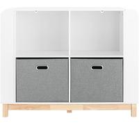 SoBuy KMB85-W Organizador de Juguetes Librería Infantil Multifuncional Armario para Niños con 6 Estantes Laterales 2 Cestas y 2 Compartimientos Abiertos Blanco 100 x 35 x 80 cm ES