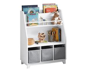 SoBuy Libreria Infantil Estanteria Libros Infantil Estanteria Montessori Biblioteca con Compartimentos de Almacenaje y 3 Cestas Organizador Juguetes para Niños Blanco 63x28x80cm KMB34-W