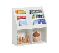 SoBuy Librería Infantil Estantería Montessori con 3 Estanterías y 2 Compartimentos Organizador Juguetes Almacenaje para Libros Muebles habitación Blanco 73x30x80cm KMB01-W