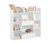 SoBuy Librería Infantil Estantería Montessori con 6 Estantes y 2 Compartimientos Organizador Juguetes Almacenaje para Libros Muebles habitación Blanco 106x30x104 cm KMB55-W