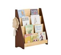 SoBuy Libreria Infantil Montessori con 4 Estantes 91x30x89 cm Habitación | Estanteria Libros Infantil de Madera de Pino con 2 Ganchos, Estante Montessori con Esquinas Redondeadas, Natural, KMB32-N