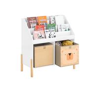 SoBuy Librería Infantil Montessori Estantería Infantil para Juguetes y Libros con 4 Estantes y 2 Cajas Almacenaje Mueble Habitacion rganizador Juguetes Blanco 65x30x70cm KMB115-W