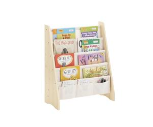 SoBuy Librería Infantil Montessori Estantería Libros Infantil con 4 Estantes y 3 Bolsillos de Tela Biblioteca para Almacenaje de Libros y Juguetes Natural 63x28x76cm KMB50-N