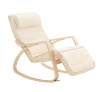 SoBuy Mecedora con Cojín y Reposapiés Ajustable Beige | Sillón relax con reposacabezas regulable para salón y dormitorio FST16-W