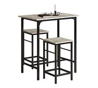 SoBuy Mesa Alta 2 Taburetes, Ahorro Espacio & Industrial, 80×87×50cm | Set Taburetes Bar, mesa 60 kg/taburete 100 kg carga, fácil limpieza, MDF/acero, cocina & comedor & balcón, OGT10-HG