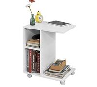 SoBuy Mesa Auxiliar C-Funcional para sofá con 2 estantes de Almacenamiento & Soporte para Tablet - Mesa de café Moderna sobre Ruedas, Blanca FBT48-W