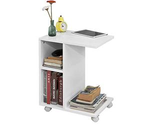 SoBuy Mesa Auxiliar C-Funcional para sofá con 2 estantes de Almacenamiento & Soporte para Tablet - Mesa de café Moderna sobre Ruedas, Blanca FBT48-W