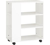 SoBuy Mesa auxiliar con 4 ruedas y 3 estantes madera blanco