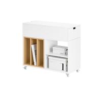 SoBuy Mesa Auxiliar con Ruedas - Mesa de Salón/Mesa Multifuncional para Sofá, Mesita de Noche o Escritorio con Tapa Abatible, Cajón y Estante Extraíble, L30 x P61 x H70 cm, FBT134-W