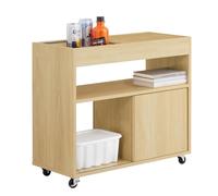 SoBuy Mesa Auxiliar de sofá con Ruedas con 1 Tablero semicerrado y 3 Compartimentos L70 x P30 x H60 cm FBT152-N ES