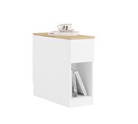 SoBuy Mesa Auxiliar Estrecha - Mesita de Noche con Estante de Almacenamiento y Cajones, Mesa de Noche Ahorra Espacio para Dormitorios Pequeños, W25 x D65 x H60 cm, Blanca y Natural - FBT162-WN