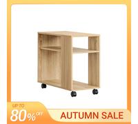 SoBuy Mesa auxiliar FBT34-N con rollo, mesa auxiliar con ruedas de 2 etapas con ranuras para salón Oficina 70x35x60CM Nature