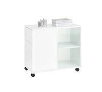 SoBuy Mesa Auxiliar Mesa de Centro con 2 Puertas y 3 Cajones Armario de Almacenamiento para Oficina con 5 Ruedas Blanco 70 x 35 x 61 cm FBT141-W ES