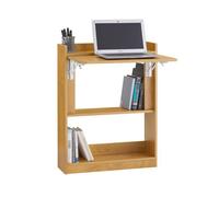 SoBuy Mesa Escritorio Mesa Gaming Plegable para Ordenador Escritorio Pequeño con Estantes de Almacenamiento Standing Desk con Almacenaje Natural 64x58x82cm FWT92-N