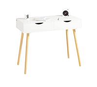 SoBuy Mesa Escritorio con 2 Cajones, Escritorio Pequeño para Ordenador, Mesa de Estudio Compacta, Desk Multifuncional, Blanco y Natural 90x45x77 cm FWT40-WN