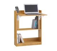 SoBuy Mesa Escritorio Plegable Mesa Plegable para Computadora con 2 Estantes de Almacenamiento Mesa de Trabajo Natural 63 x 58 x 82cm FWT92-N ES