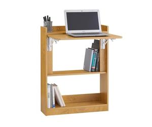 SoBuy Mesa Escritorio Mesa Gaming Plegable para Ordenador Escritorio Pequeño con Estantes de Almacenamiento Standing Desk con Almacenaje Natural 64x58x82cm FWT92-N