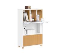 SoBuy Mesa Escritorio Plegable con 2 Cajones y Estantes Escritorio Pequeño con 3 Compartimentos de Almacenamiento Mesa de Estudio Compacta Blanco y Natural 63×67×93 cm FWT109-WN