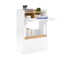 SoBuy Mesa Escritorio Plegable con 2 Cajones y Estantes Escritorio Pequeño con 3 Compartimentos de Almacenamiento Mesa de Estudio Compacta Blanco y Natural 63×67×93 cm FWT109-WN