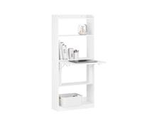 SoBuy Mesa Escritorio Plegable con 5 Estantes Ahorro Espacio 64x58x145cm | Escritorio Pared con Tablero Plegable, Escritorio Gaming Plegable con Almacenamiento para Trabajo Flexible, Blanco FWT92-H-W