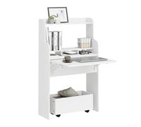 SoBuy Mesa Escritorio Plegable con Estantes y 1 Baúl Escritorio Abatible Pared para Computadora Mesa Plegable de Pared Blanc 64x63x100,6 cm FWT105-II-W