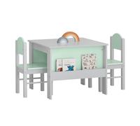 SoBuy Mesa Infantil con 2 Sillas 60x60x48cm Habitación | set 3 piezas con 2 estantes laterales para libros, esquinas redondeadas, MDF KMB88-HG