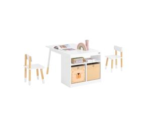 SoBuy Mesa Infantil con 2 Sillas Escritorio Infantil con 1 Compartimento y 2 Cajas de Almacenamiento Blanco KMB113-W ES