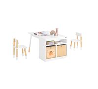 SoBuy Mesa Infantil con 2 Sillas Soporta hasta 50kg 90x60x53cm | escritorio de dibujo con compartimento y 2 cajas, MDF y pino KMB113-W