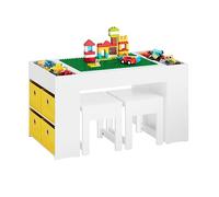 SoBuy Mesa Infantil Multifuncional para niños con 2 sillas y Organizador de Juguetes Mesa y sillas Infantiles con 8 cestas de almacenaje y Tablero para Bloques Blanco 87x50x50 cm KMB75-W