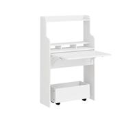 Sobuy | mesa plegable de pared blanca | carrito auxiliar con ruedas y cajón | estante móvil de melamina | 61×25×100 cm | fwt105-ii-w 100 cm