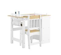 SoBuy Mesa y Silla Infantil con 2 Estantes Laterales Mesa niños con 3 portabolígrafos Escritorio Infantil Escritorio Multifuncional para Actividades Blanco y Natural 80x50x66cm KMB60-WN