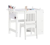 SoBuy Mesa y Silla Infantil con 2 Estantes Laterales Mesa niños con 3 portabolígrafos Escritorio Infantil Escritorio Multifuncional para Actividades Blanco 80x54x65,5cm KMB60-W